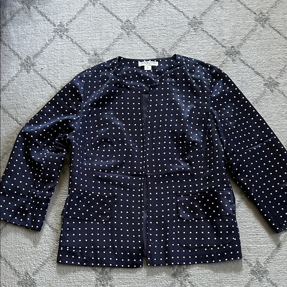 Pendleton Navy And White Square Pattern Silk Blen… - image 1